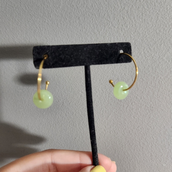 Gold Hoop Earrings with Jade - Picture 5 of 5